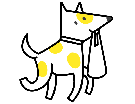 Custard the T4G dog carrying a bag